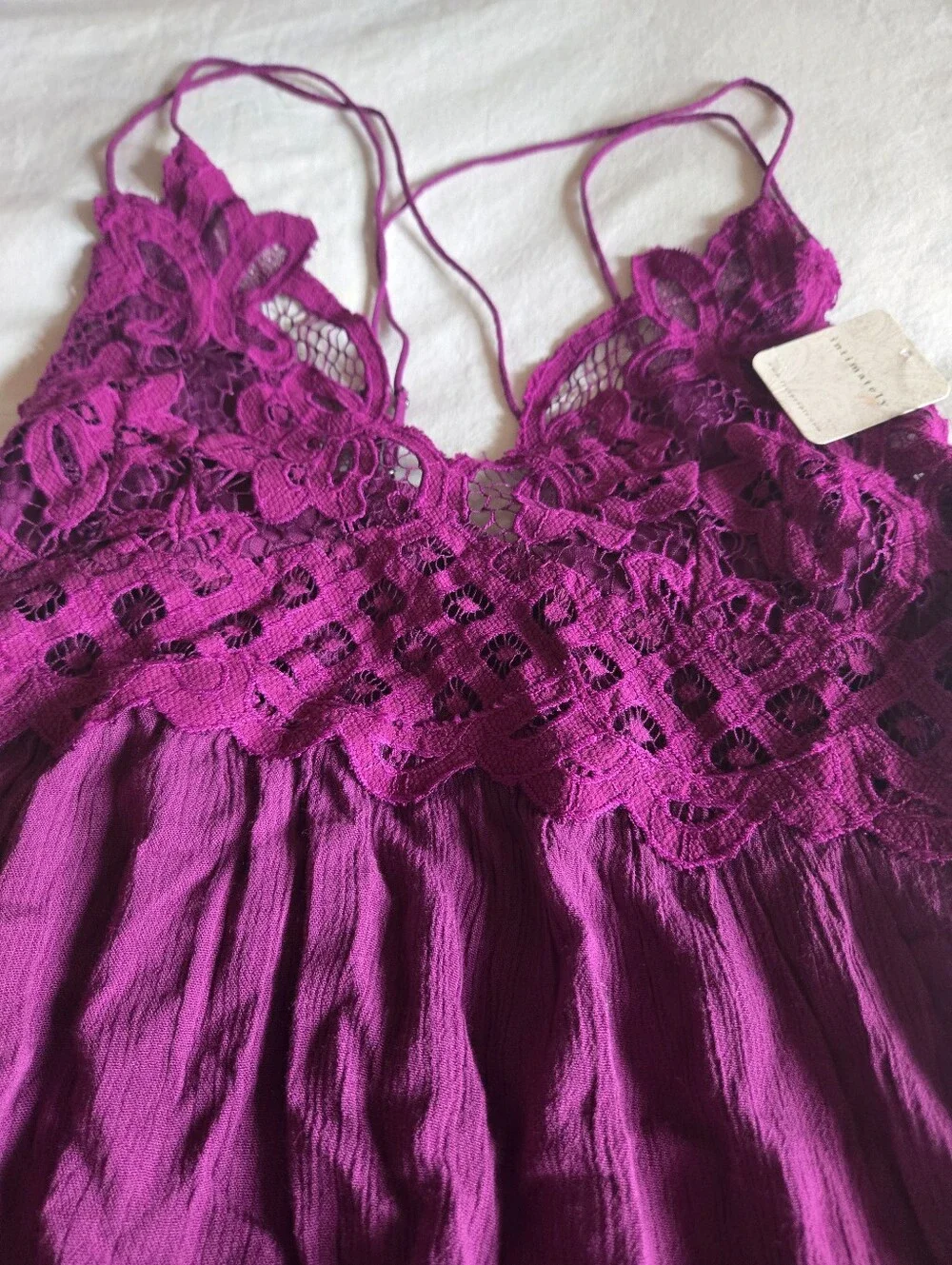NWT Free People Adella Slip Dress in Wine Diamonds Boho Lace Mini Size M